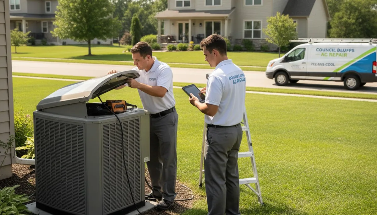 Professional AC repair technician servicing residential air conditioning unit in Omaha NE