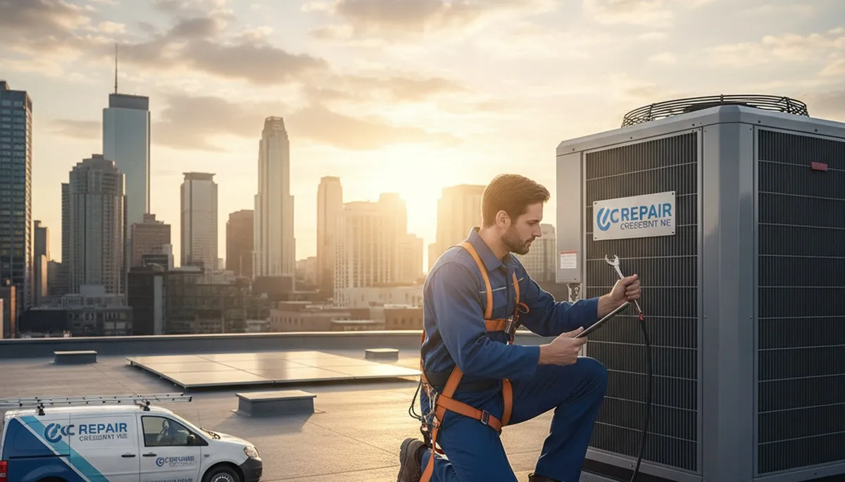 Professional AC repair technician servicing cooling unit in Omaha, NE