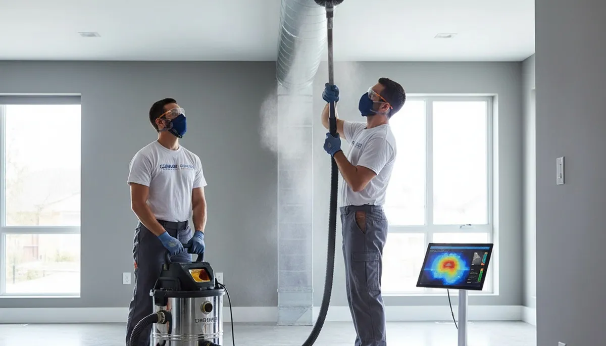 Technician cleaning air ducts for home HVAC system in Omaha, NE by Five Star Cooling